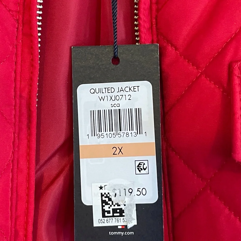 Tommy Hilfiger Woman’s Coat Jacket Red Diamond Quilt 2X - Picture 4 of 10